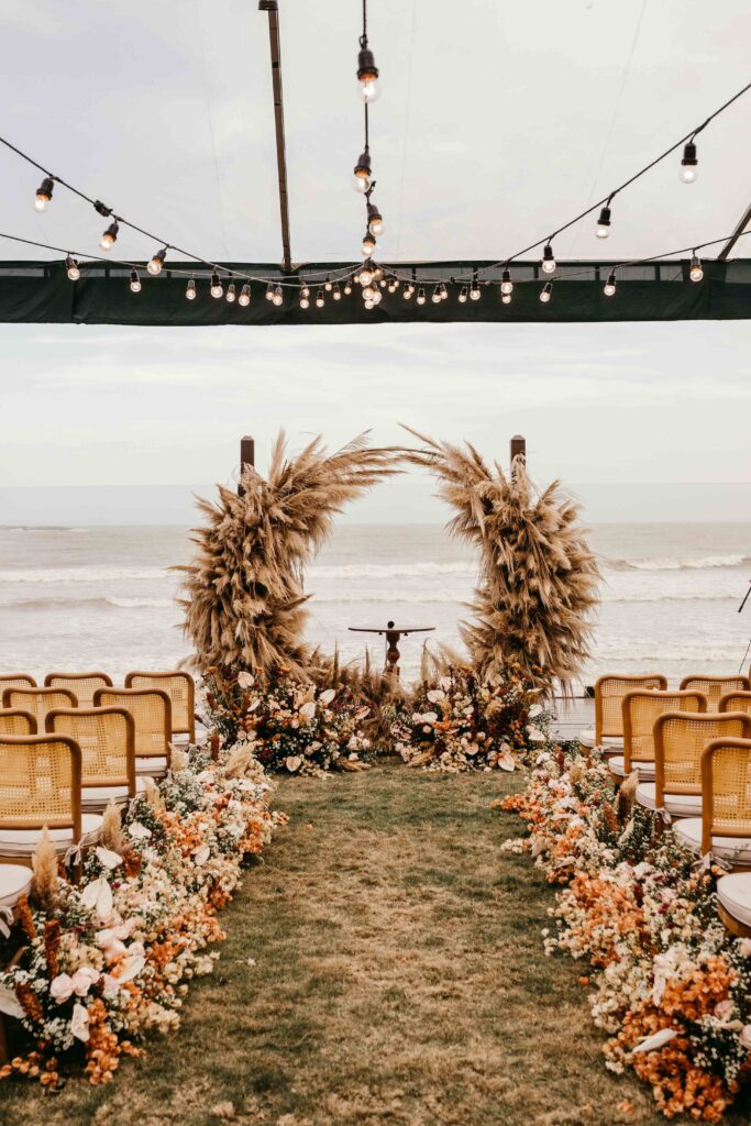 A boho wedding ceremony on the beach